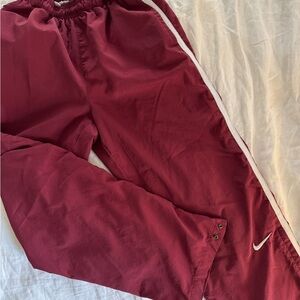 Men's Vintage Nike Tearaway Track Pants XS — Maroon Burgundy — 90s Y2K Snap Away